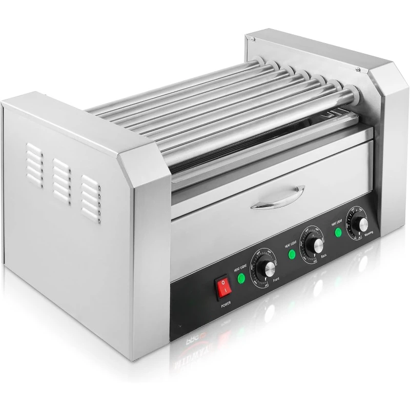 Electric 18 Hot Dog 7 Roller Grill Cooker Machine with Bun Warming Drawer - Commercial Grade,Dual-temperature Controls