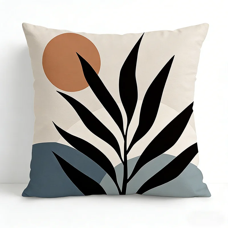 

Mid-Century Modern Boho Cushion Cover Abstract Geometric Sun Peach Skin Throw Pillow Case Home Decor for Sofa Couch Living Room