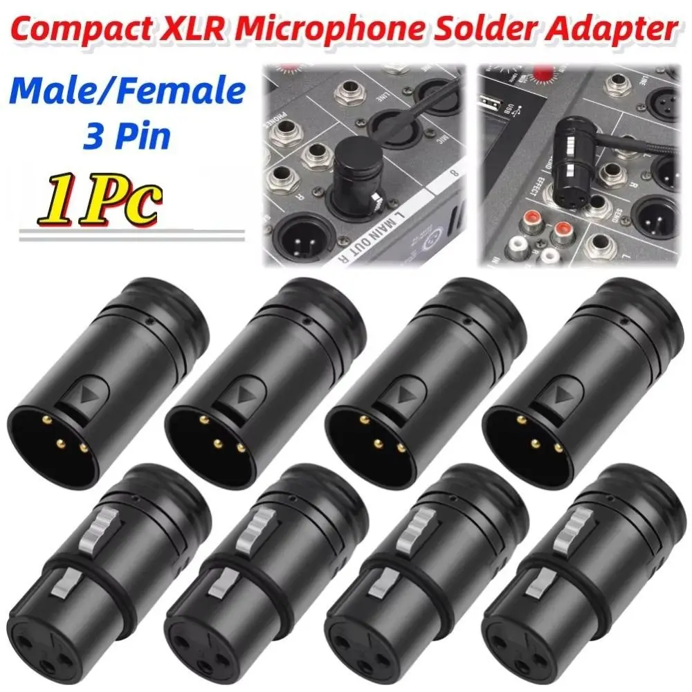 DIY Audio Plug XLR Connector Gold Plated Contacts Locking Right Angle XLR Adapter Black Metal Shell Compact Low Profile