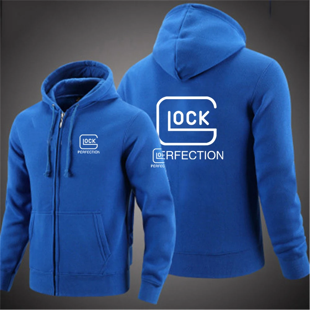 Glock Perfection Shooting Hooded Long Sleeve Men Jacket Drawstring Zipper Closure Solid Color Casual Sweatshirt Clothing 2023