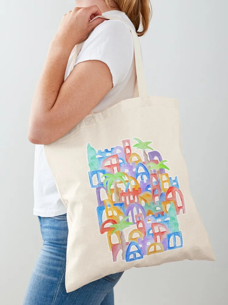 Colorful Oriental Watercolor City Cinque Terre Aquarelle Drawing Tote Bag shopping cart bags female bag woman shopping bag