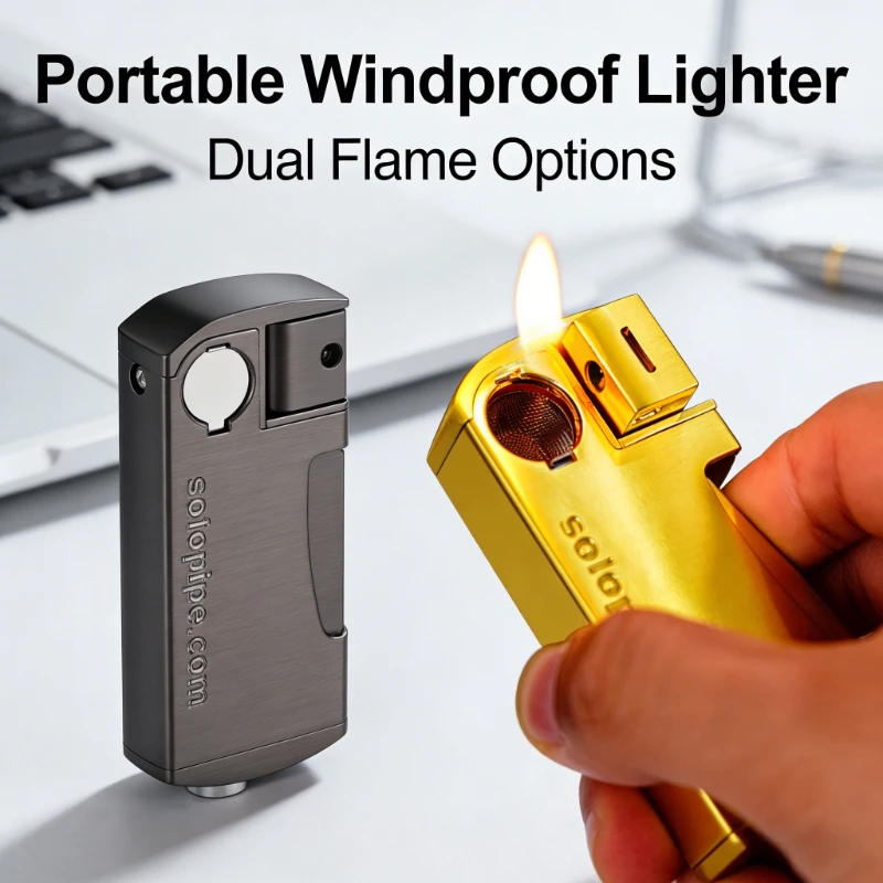 

New Vintage Mechanical Metal Pipe Lighter Refillable Butane Oblique Flame Classic Gentleman Smoking Tool Premium Gift