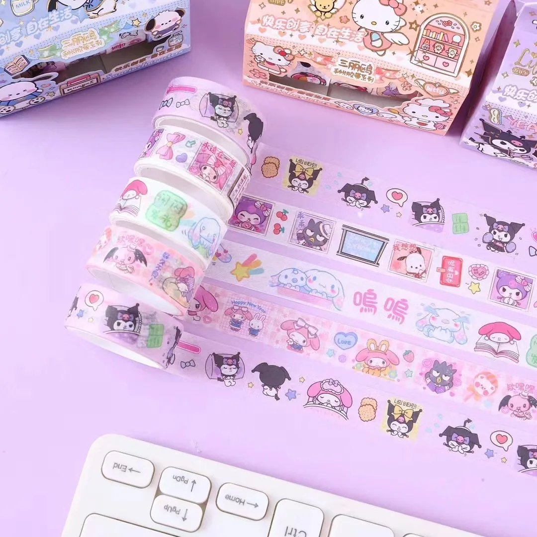 4/12box Sanrio Washi Tape Hello Kitty Kuromi Pachacco Washi Tape Kids Scrapbooking Journal Collage Material Sticker Stationery