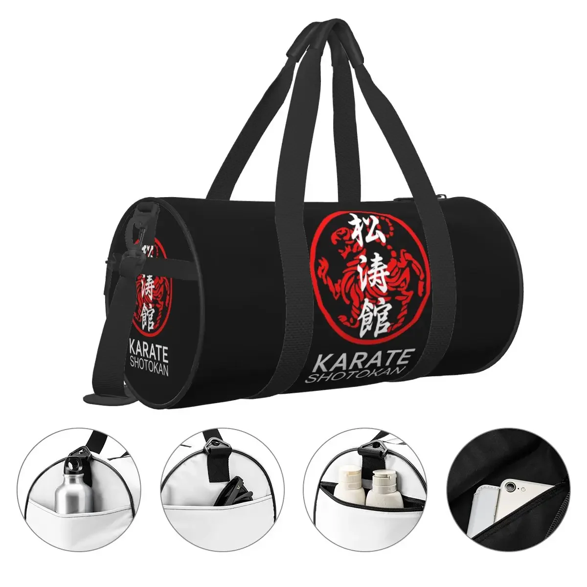 Shotokan Karate Symbol And Kanji White Text Travel Bag Large Capacity Sport Bags Men\'s Printed Gym Bag Casual Retro Fitness Bag
