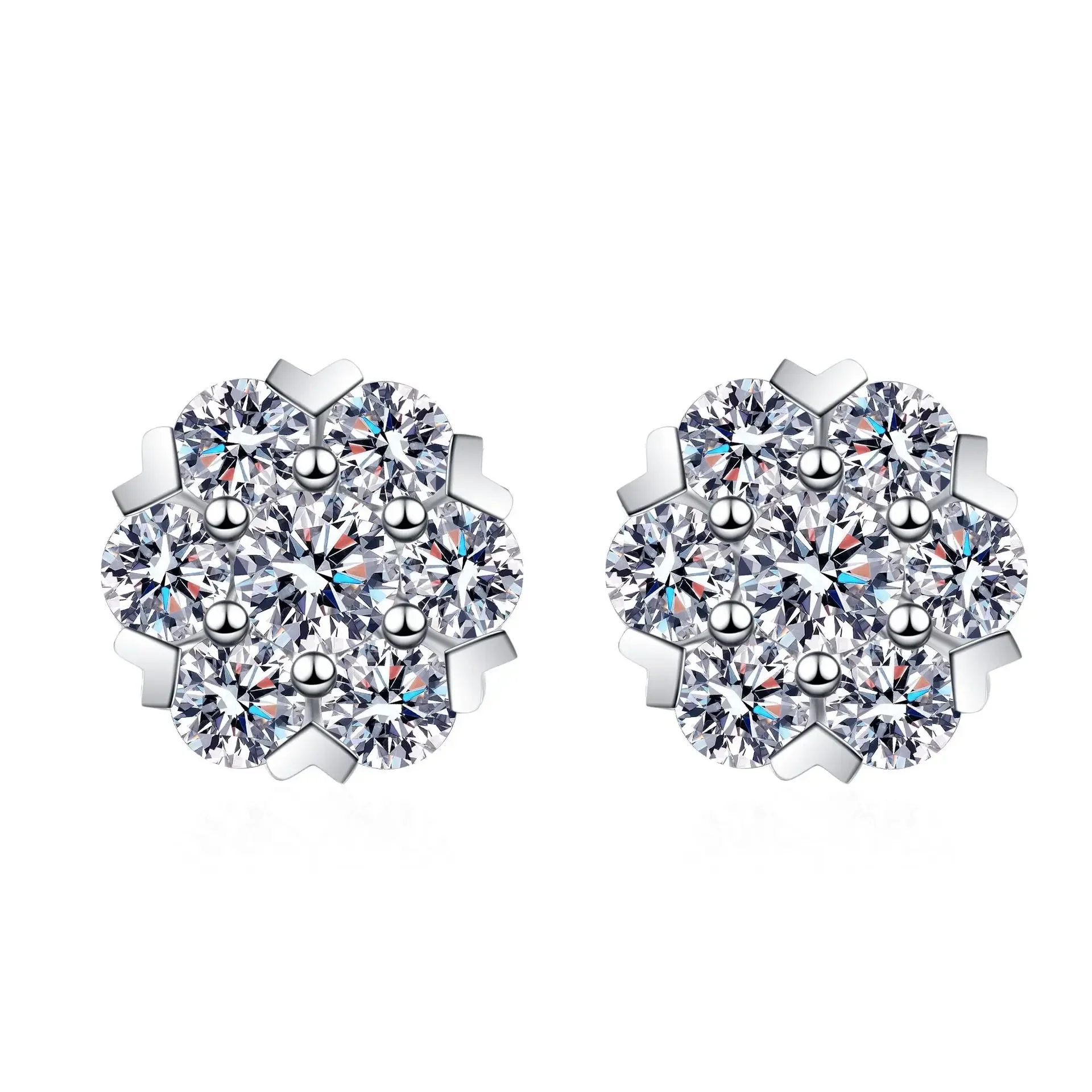 Boucles d'oreilles modèles flocon de neige en or blanc 18 carats pour femme, clou Moissanite 0.48, 1.6CT, bijoux fins de mariage, cadeau de luxe