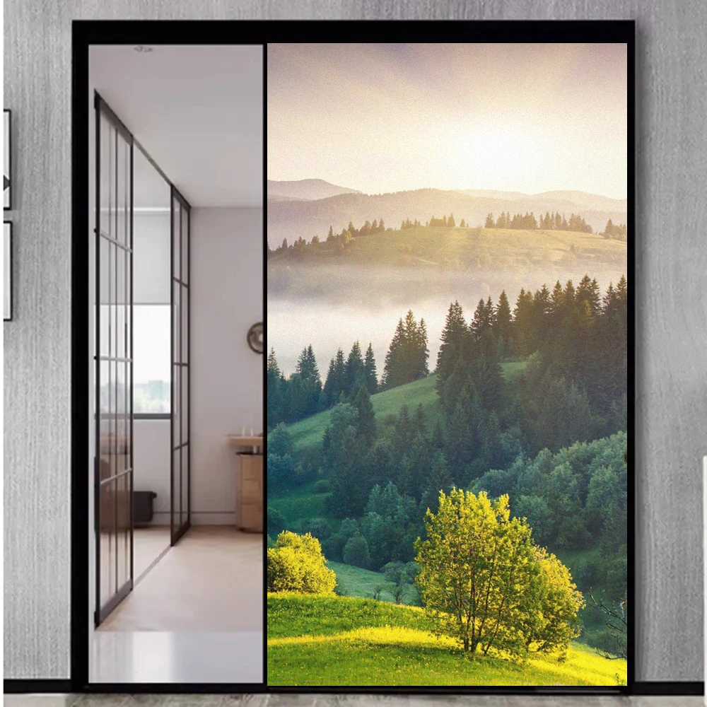 Static Cling Frosted Not Transparent Privacy Window Film Heat Control UV Blocking Glass Sticker Natural Lanscape Window Tint