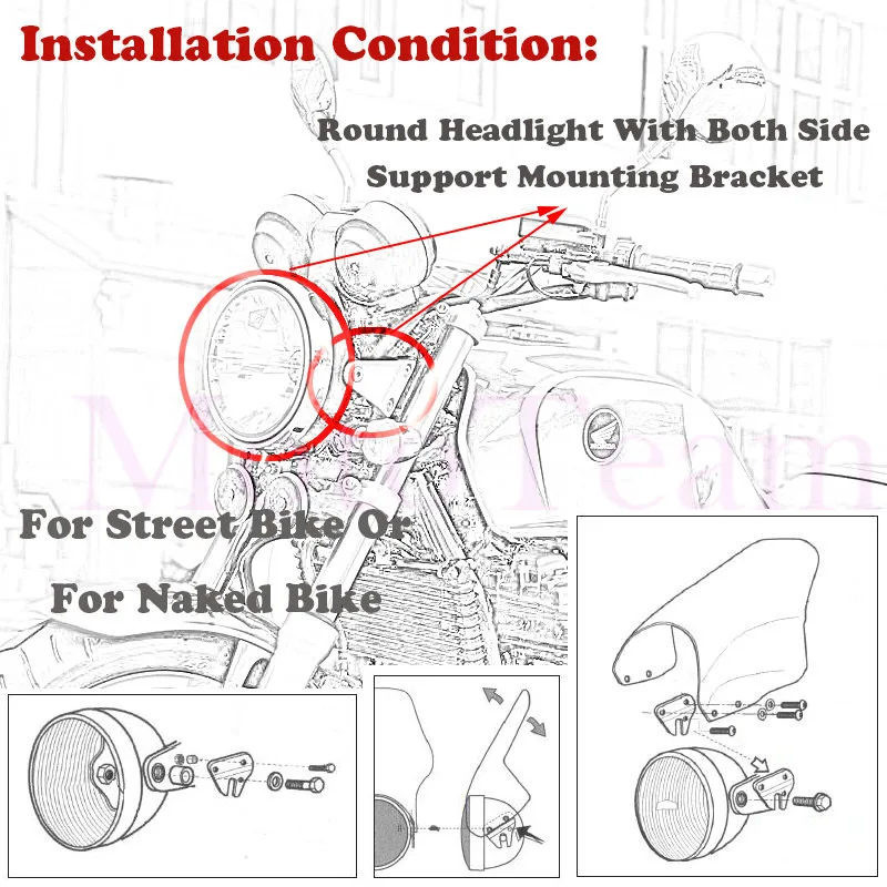 Universal Motorcycle Windshield Windscreen Round Lights Street Bike Glass As For Honda For Yamaha For Kawasaki For Suzuki Smoke