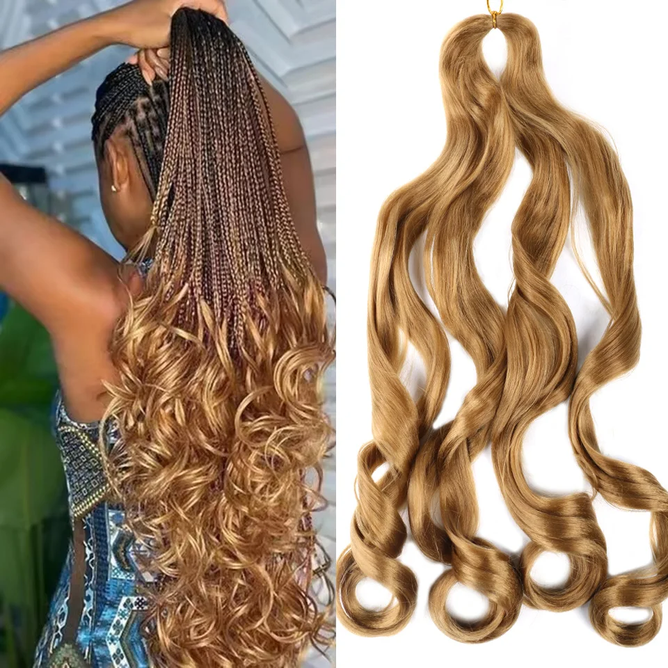 Estensioni dei capelli intrecciati con riccioli a spirale a onda sciolta Capelli sintetici Riccioli francesi Trecce Capelli pre allungati Ombre ad alta temperatura