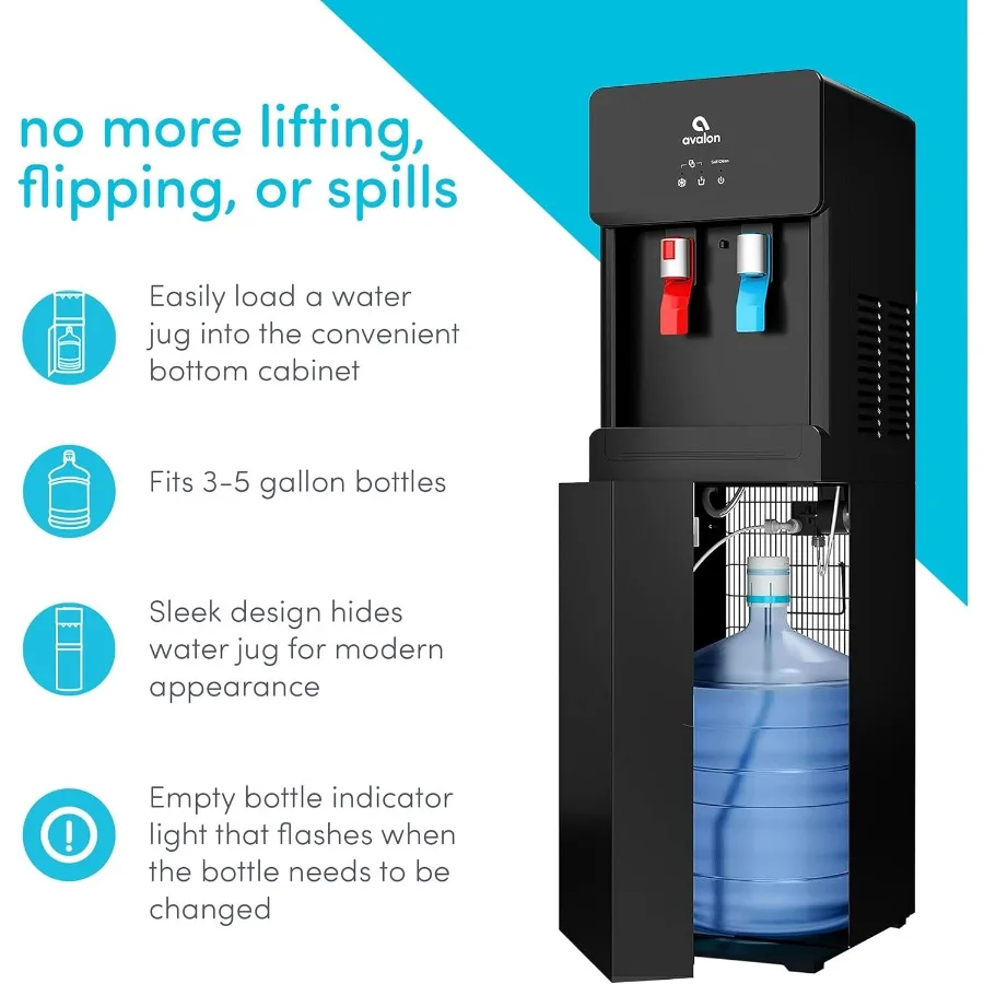 Avalon A6SC-BLK Dispensador de enfriador de agua con carga inferior sin contacto y autolimpiante Bloqueo para niños frío y caliente UL Negro
