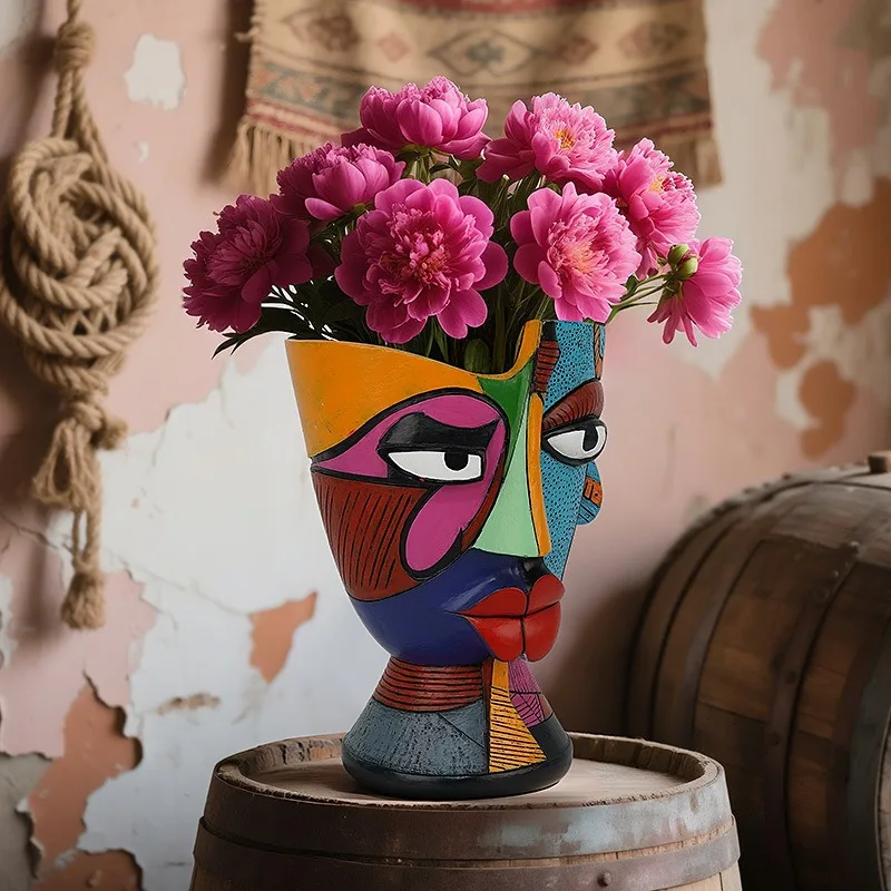 Fashionable Cool Face Art Flower Vase Unique Style Plant Pot Flower Vase Desktop Ornament Garden Planters Decor Accessories Gift