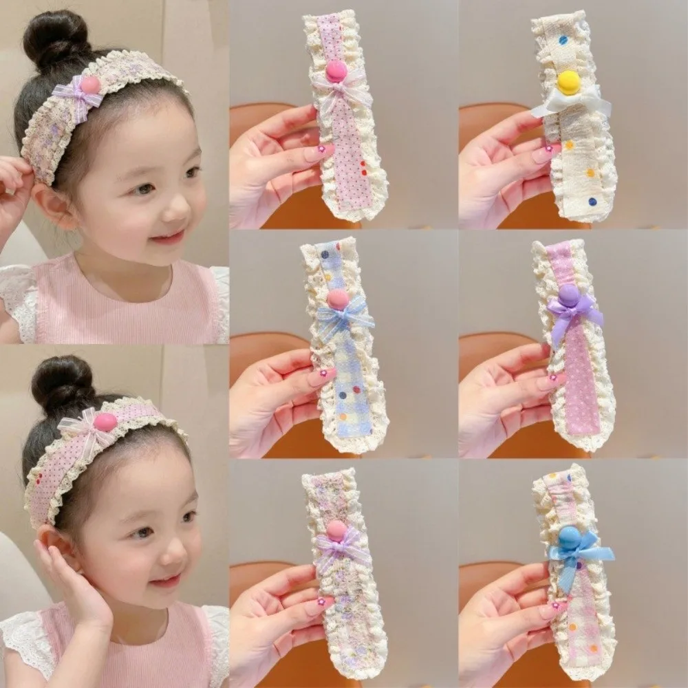 Intricate Openwork Lace Trim Lace Headband Contrasting Fabric Patchwork Bow Hair Sticker No-Slip Combination Styles Hair Holder
