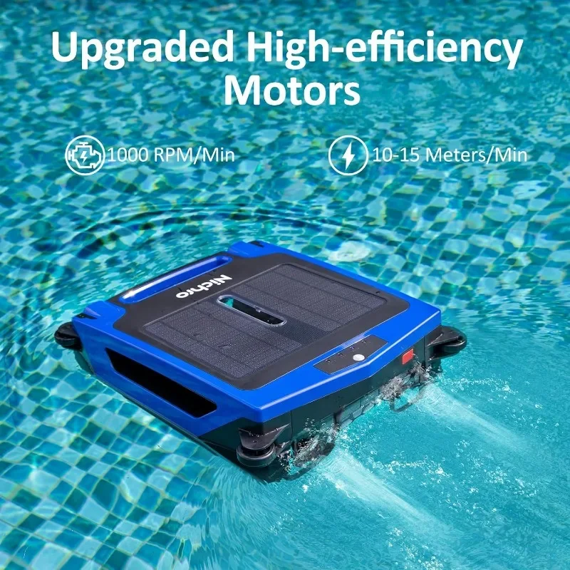 Skimmer per piscina robotizzata Nichro con modalità di pulizia, batteria ad energia solare e ricaricabile, con prevenzione automatica degli ostacoli