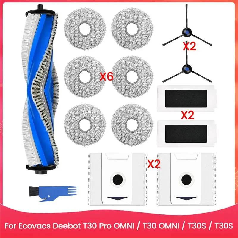AEE2-Accessory Set For Ecovacs Deebot T30 Pro OMNI / T30 OMNI / T30S / T30S Combo Main Side Brush Hepa Filters Mop Bags