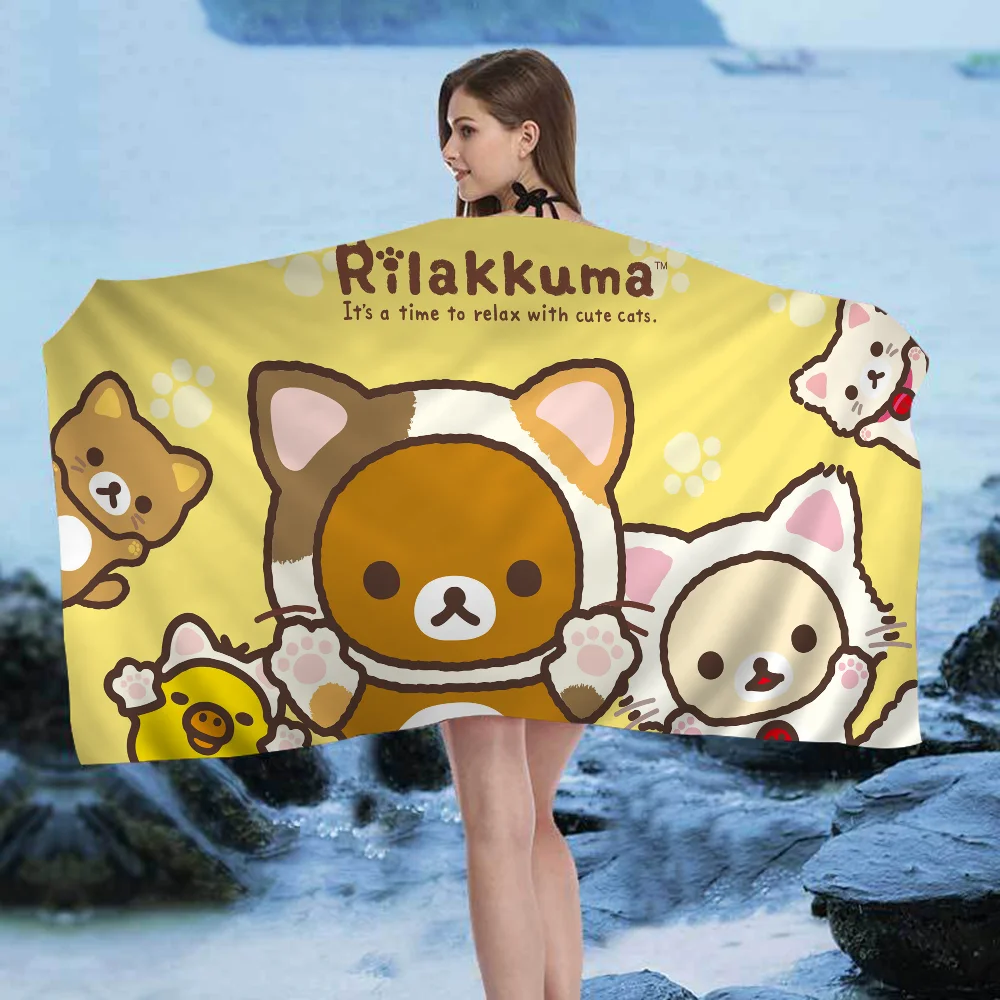 Kawaii Rilakkuma Bear asciugamano da spiaggia stampato in microfibra alpinismo Yoga Beach Swimming Running asciugamano morbido assorbente