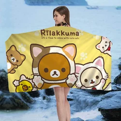 Kawaii Rilakkuma Bear Microfiber Printed Beach Towel Mountain Climbing Yoga Beach Swimming Running Absorbent Soft Towel