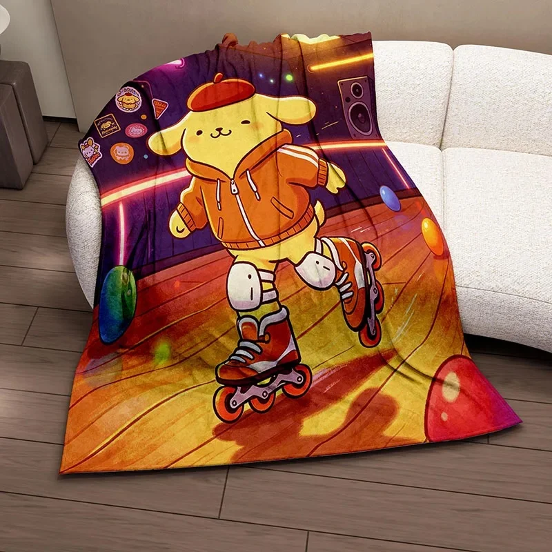 3D Print Flannel Blanket, Adorable Pompompurin Skating Design, Warm Cozy Throw For Bed, Sweet Present For Girls And Teens