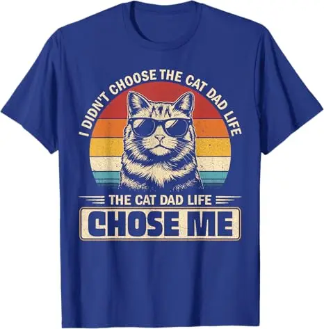 Ich habe nicht das Katzen-Vater-Leben ausgewählt, die Katze hat mich ausgewählt T-Shirt Y2k Kätzchen Vintage Sonnenuntergang Grafik Herrenkleidung Ehemann Papa Neuheit Geschenk – Detail 5