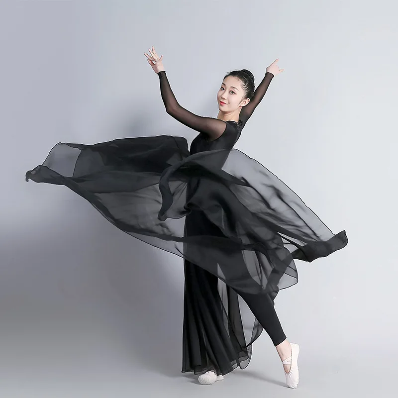 Double Sided Wear 720 Degree Ballet Skirt Classical Dance Women Opening Dance Long Skirts Dancer Practice Gradient Modern Lace-u