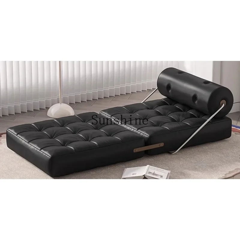 Single sofa folding bed black leather tofu block lazy sofa