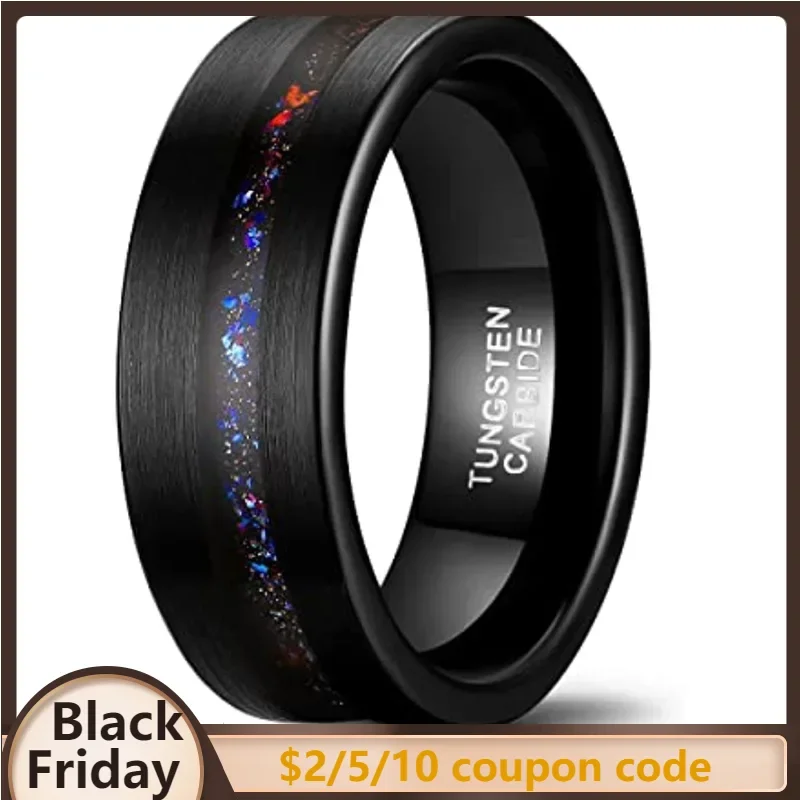 Somen 8mm Mens Wedding Band Black Tungsten Rings for Men Women Sandblasted Opal inlay Groove Center Mens Rings Matte Finished