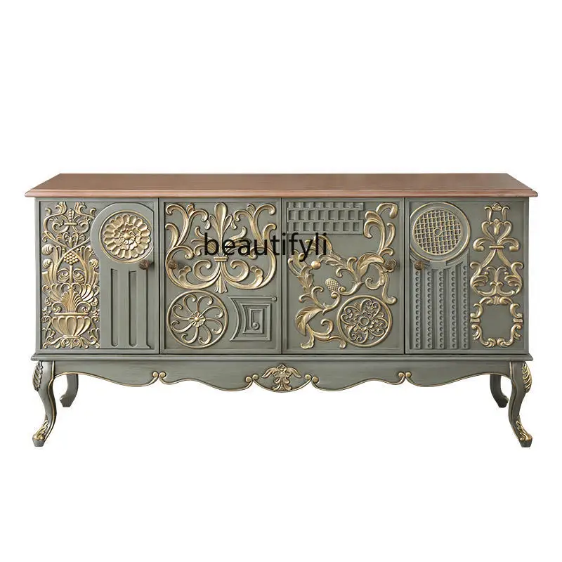 

French Entry Lux Solid Wood Sideboard Neo-Classical Entry Door Is Facing Entrance Cabinet Carved Hand-Painted Curio Cabinet