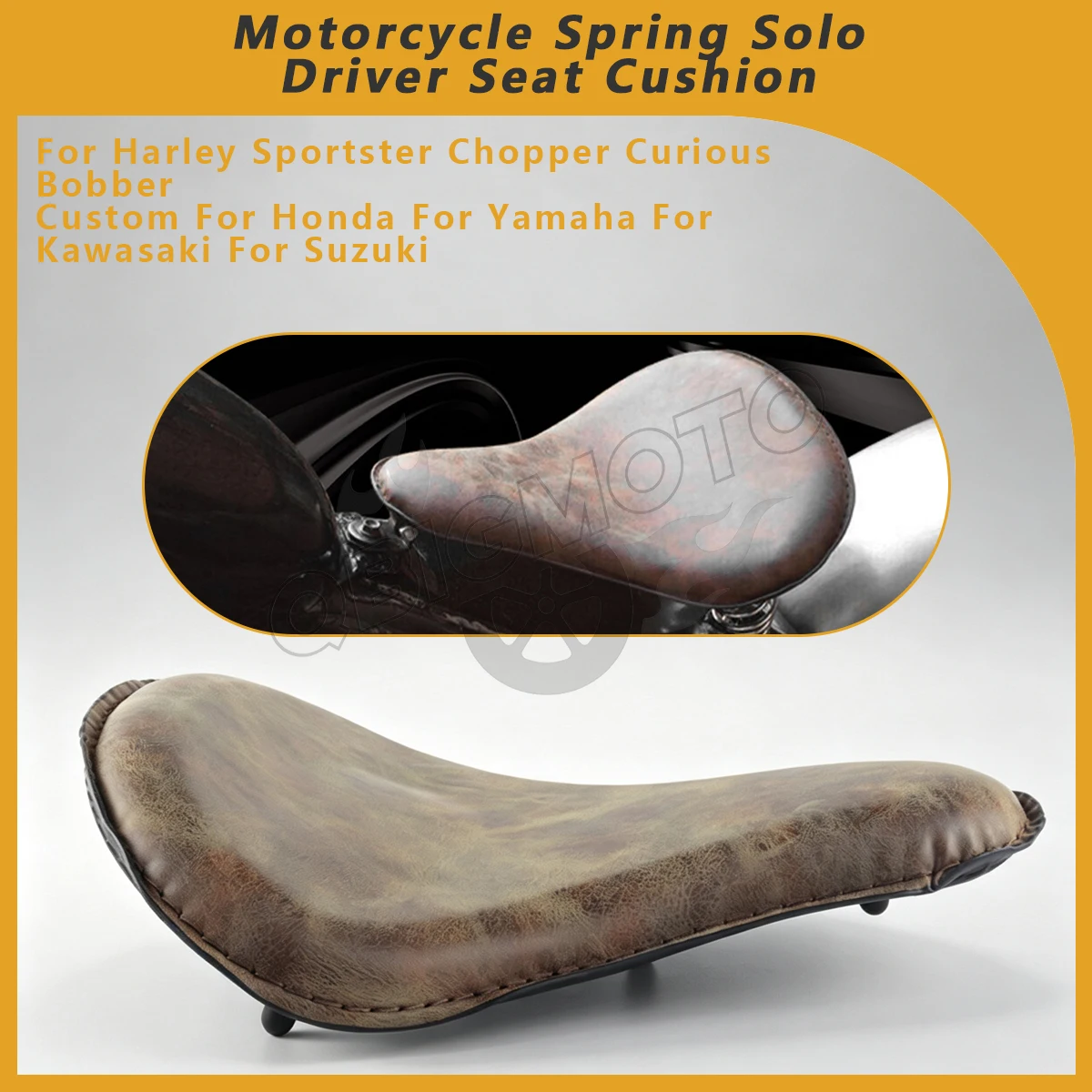 Universal Motorcycle Spring Solo Driver Seat Cushion For Harley Sportster XL 883 1200 Chopper Bobber Retro Leather Saddle Seat