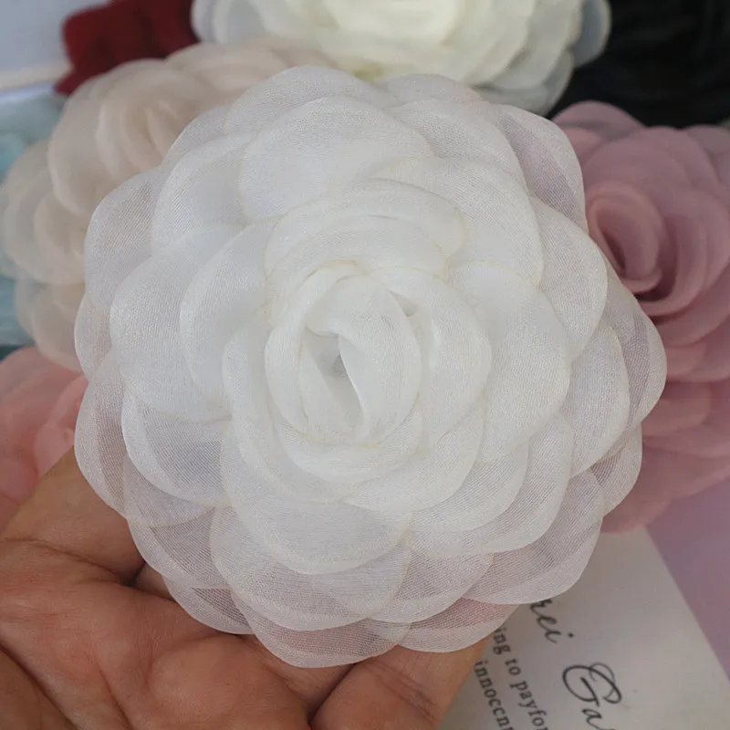 5Pcs 8CM Organza Artificial Flower Head Fake Rose Flowers For Home Decor Wedding Party Hats Hair Decoration Bride Accessories