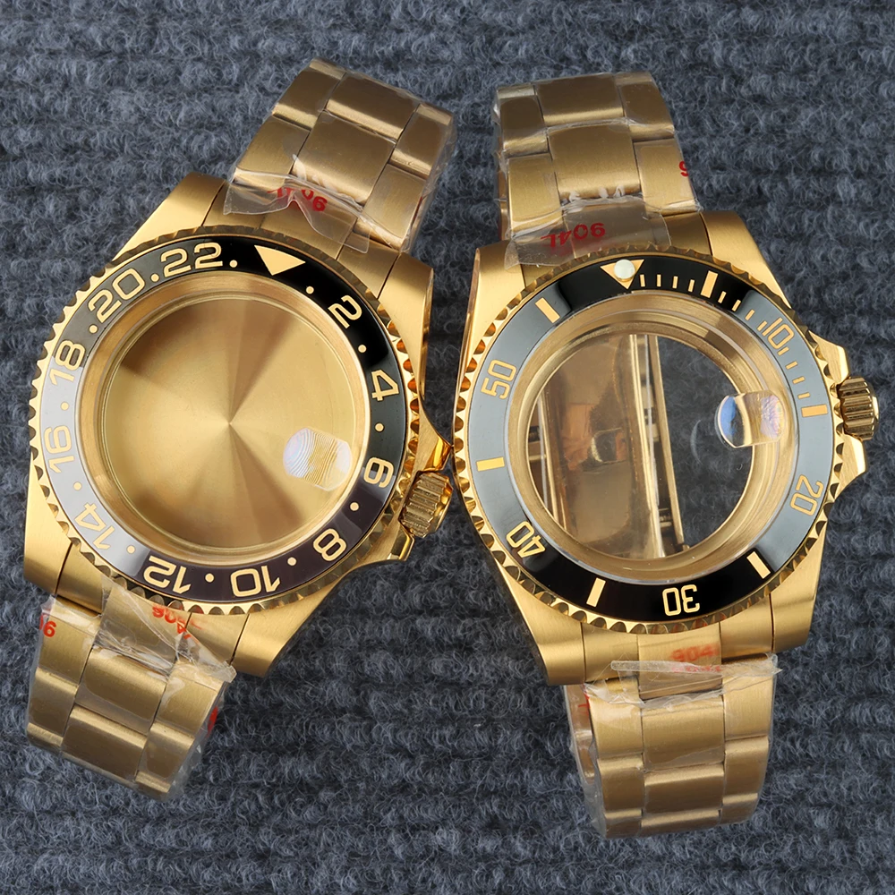 Gold nh35 Case For Sub GMT Stainless Steel Watch Case Fit Yacht-Master Seiko NH34 NH35 NH36 NH38 Movement Brushed Oyster Strap