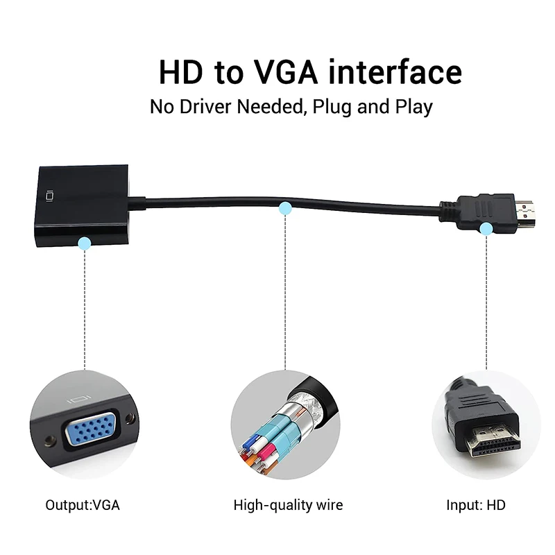 1080P HD Signal To VGA Converter HD2VGA Display Adapter Male To Female Cable for Laptop Desktop PC Projector Monitor