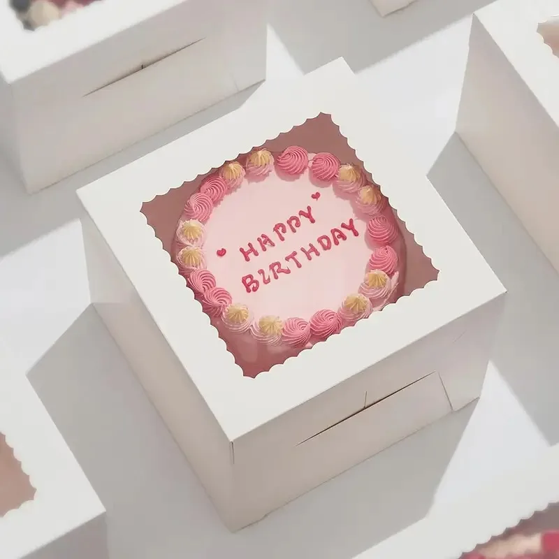 3/5 قطعة المتاح الأبيض كعكة عيد ميلاد صناديق الورق الراقية نافذة نمط قوي لا تشوه بسهولة موجة الدانتيل كعكة صندوق تخزين
