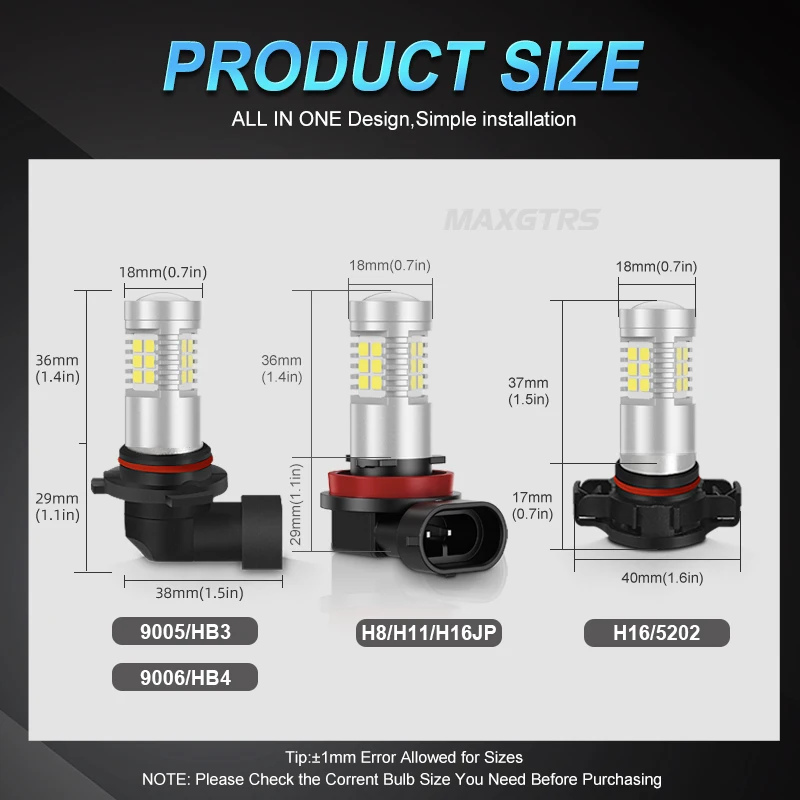 2Pcs H8 H11 Led HB4 9006 HB3 9005 Fog Lights Bulb 2835SMD 1500LM