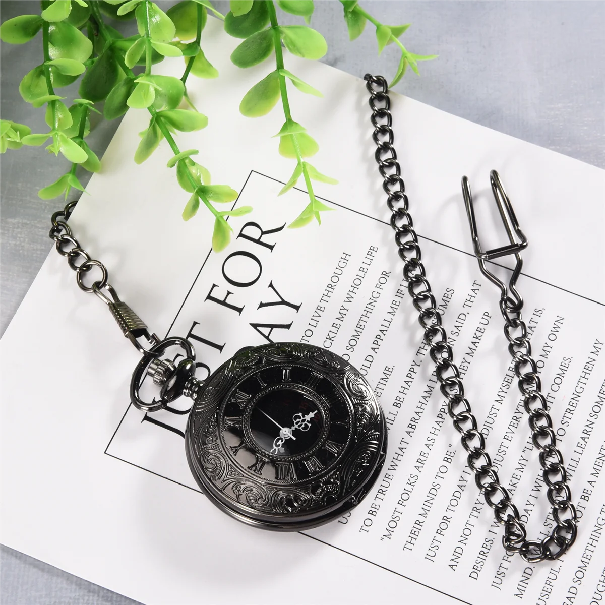 FZFZ 빈티지 Steampunk 블랙 로마 숫자 목걸이 석영 펜던트 회중 시계 선물