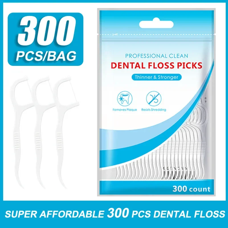 300 PCS Floss Family Pack Ultra-fine Toothpick Disposable Flat Floss Portable Portable Flossing Double Head Use Oral Hygiene Car 