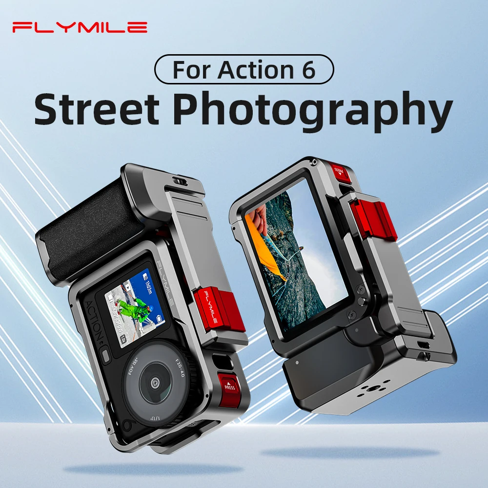 Flymile Action 6 Griff-Kit Metallkäfig für DJI Osmo Action 6 Straßenfotografie-Griff Erweiterungsadapter Video-Zubehör – Detail 1