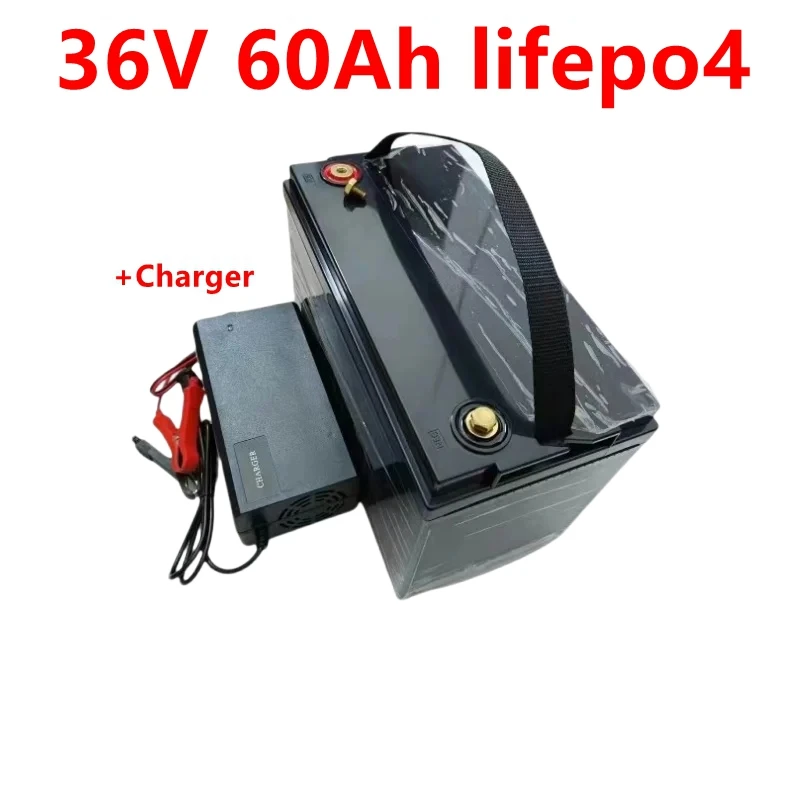 

JJ waterproof 36V 60AH Lifepo4 battery with BMS for 2000w 1500W scooter bike Tricycle Solar backup power golf cart +10A charger