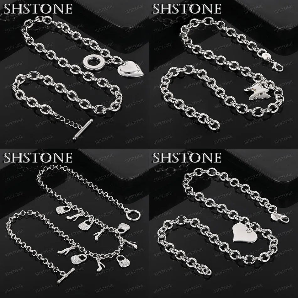 

45cm 925 Sterling Silver Heart Butterfly Shoe Bag Pendant Necklace Women Cute Jewelry Accessories Anniversary Party Holiday Gift