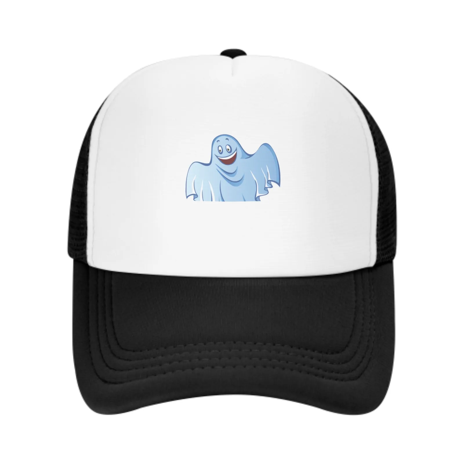 Gorra de béisbol de malla con estampado de fantasma divertido, sombrero de camionero, deportes al aire libre, ajustable, lavado, Snapback, papá