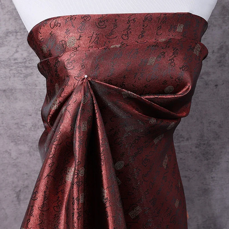 Chinese Style Calligraphy Jacquard Brocade Satin Fabric Sewing Material DIY for Hanfu Qipao Gift Box Packaging Decor Background