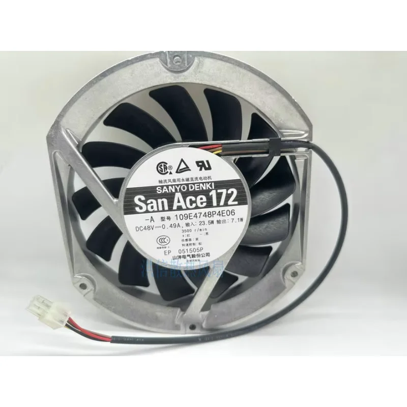 Sanyo Denki 109E4748P4E06 DC 48V 0.49A 172x172x25mm 4-Wire Server Cooling Fan