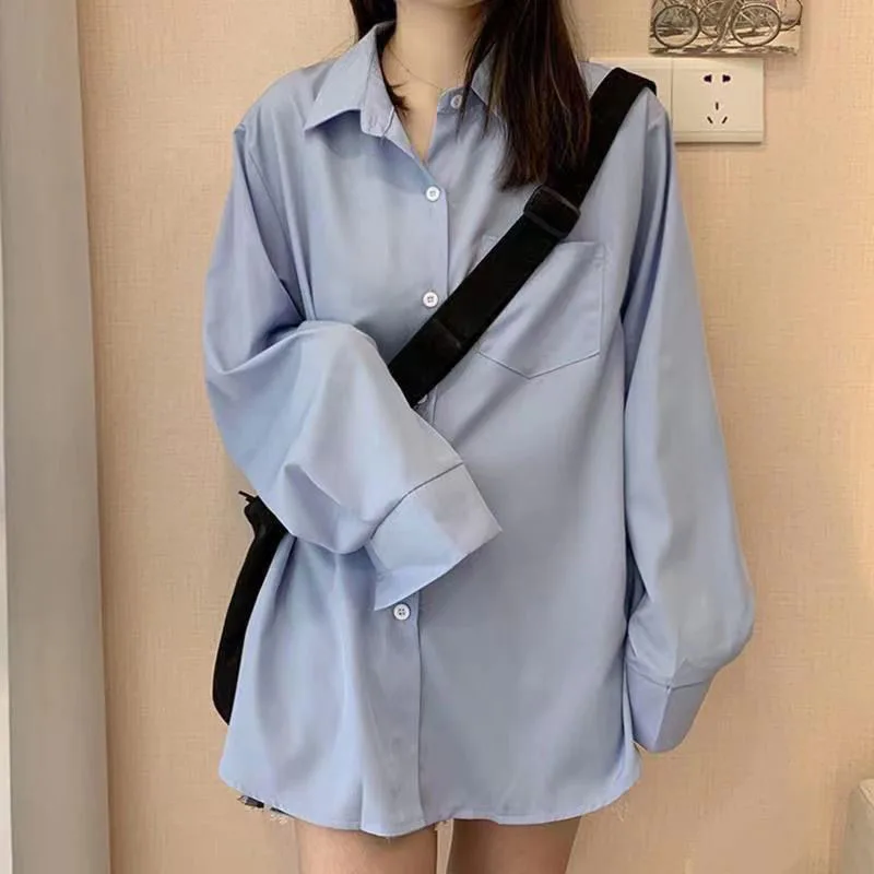 Casual Loose White Shirt for Women Oversize Basic Long Sleeve Button Up Blouse Female Autumn Winter All-match Lapel Shirts Coat