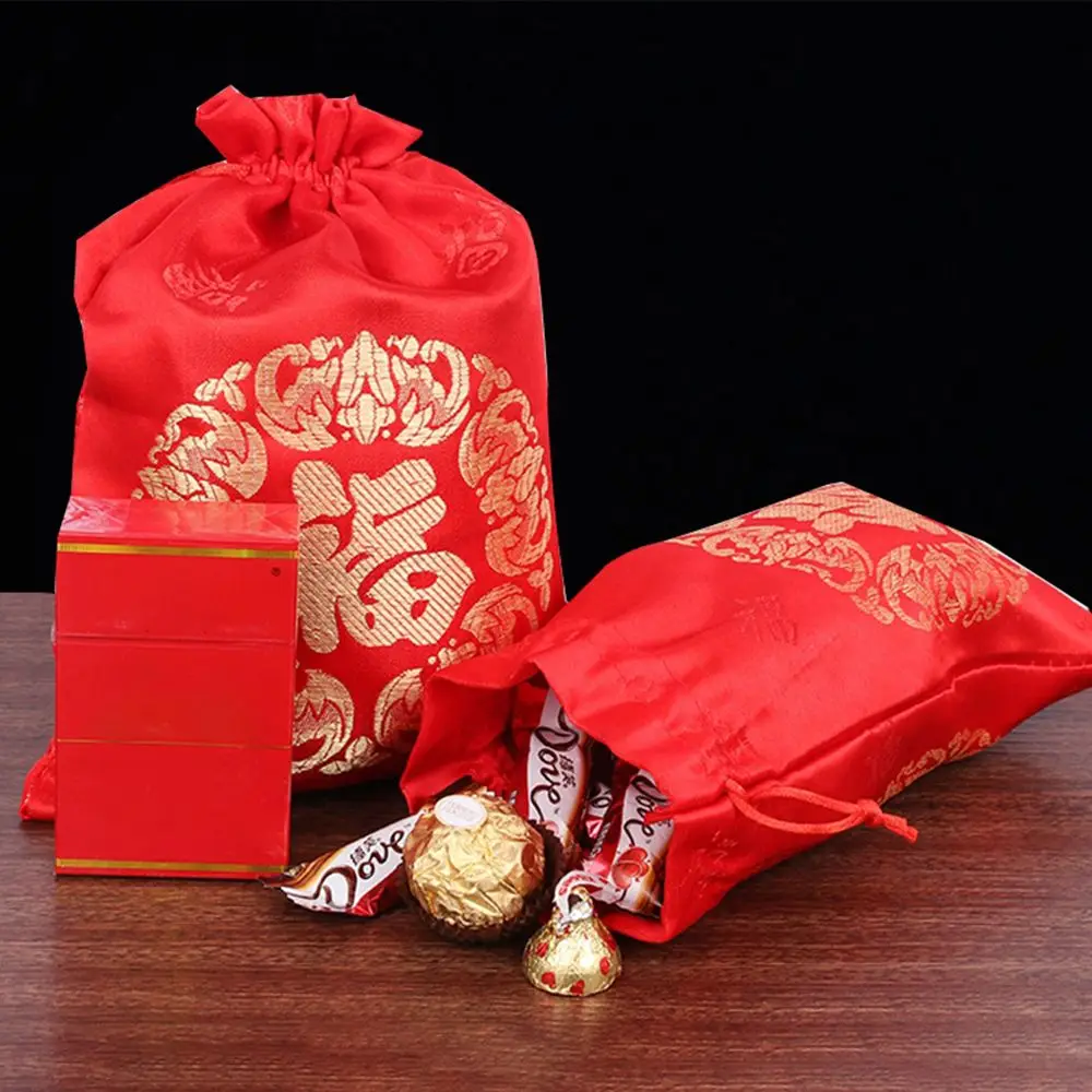 1pcs Chinese Silk Fu Bag New Year Lucky Bags Jewelry Drawstring Pouch Chinese Lucky Pouch Brocade CNY Candy Gift Bags