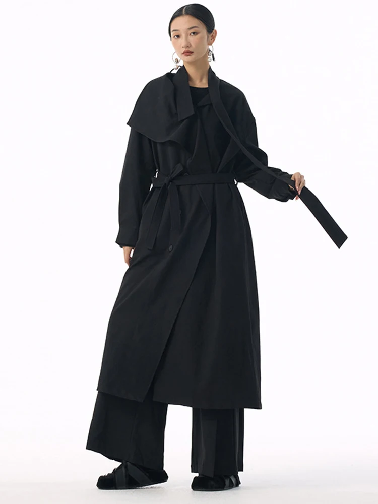 YERMORA Kaki Onregelmatige Ruches Gordel Geul Voor Vrouwen Stand Kraag Lange Mouw Losse Windjack Mode Herfst Winter 2025