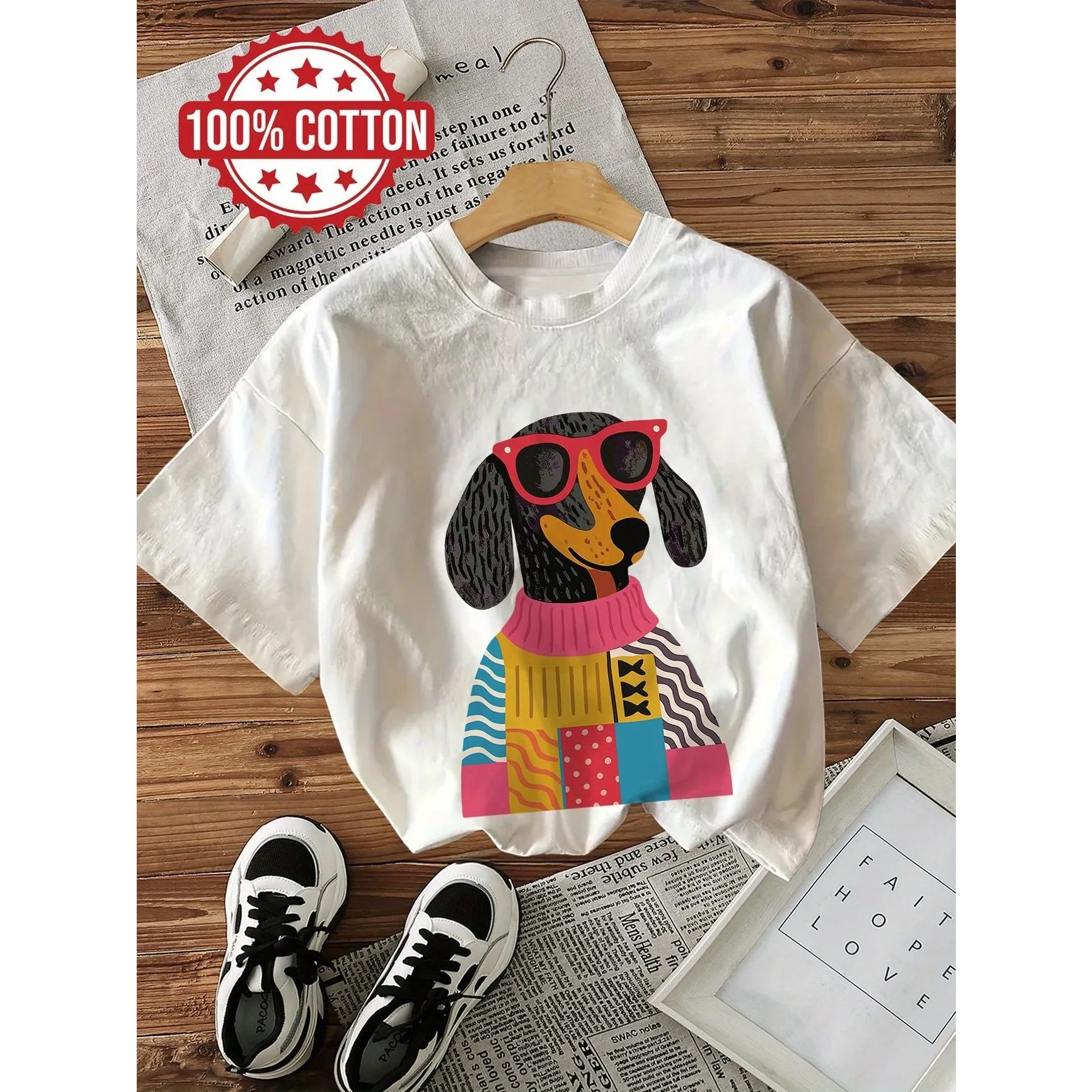 Modisches Y2K Damen-T-Shirt aus 100% Baumwolle mit Retro-Tiermotiv, Weicher Rundhalsausschnitt, Kurzarm-Oberteil im Vintage-Design – Detail 2