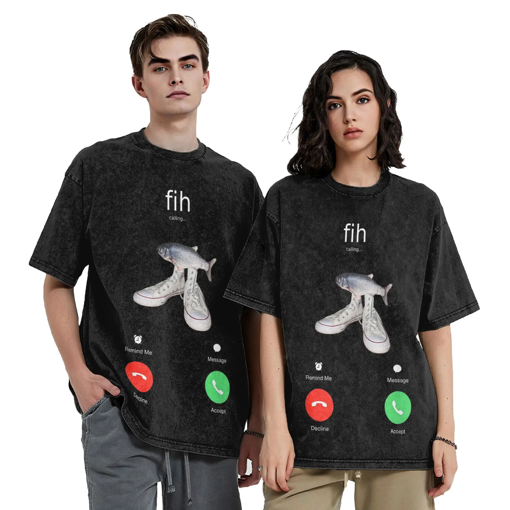 Fih Meme Fish Calling Shirt Misspelled Fih Is Calling Washed T Shirts T-Shirts Tee Shirt for Men Women 100% Cotton