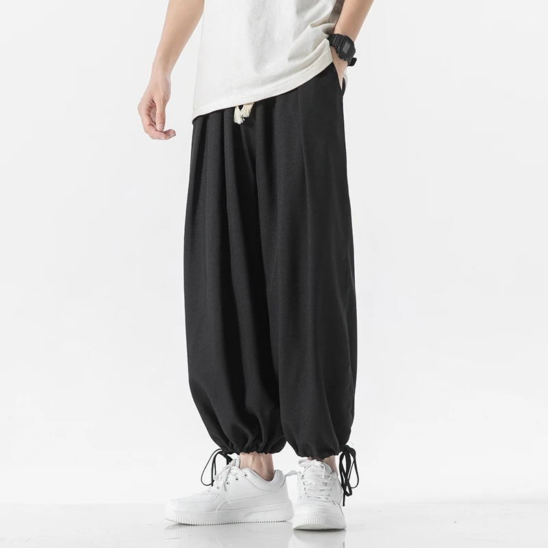 

Men's Solid Wide Leg Casual Pants Japanese Style Trousers Fashion Baggy Male Pants Clothing