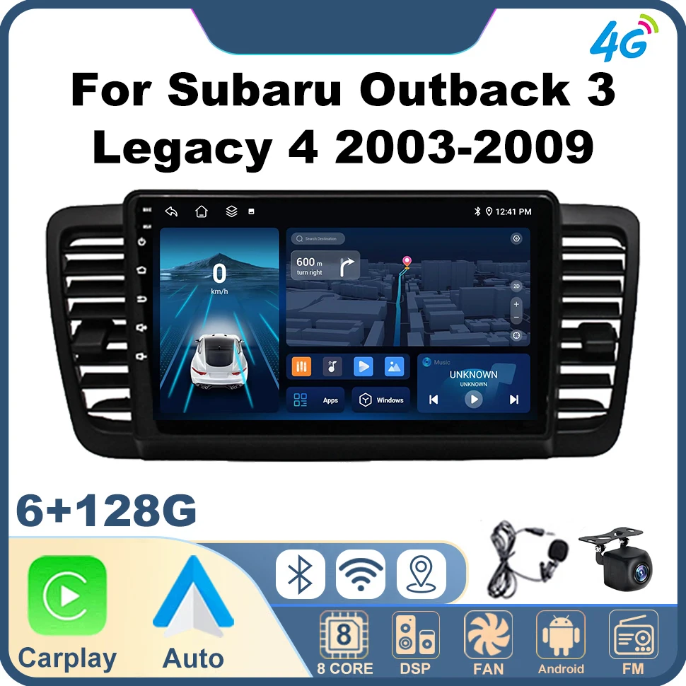 Android 12 Car Radio for Subaru Outback 3 Legacy 4 2003-2009 Carplay 4G 8core GPS Audio 9'' 2 Din Car Radio Multimedia Player