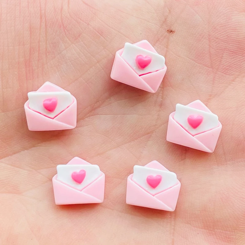 30 Pcs New Cute Resin Mini Pink Envelope Flat Back Stone Figurines DIY Jewelry Wedding Scrapbook Manicure Accessories