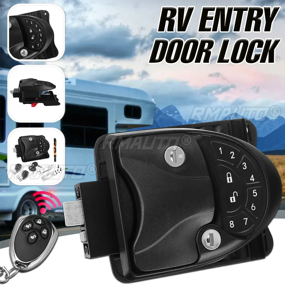 

RV Keyless Entry Door Lock Waterproof Lock Latch Handle Latch With Deadbolt Remote Controller Keyless RV Accessories