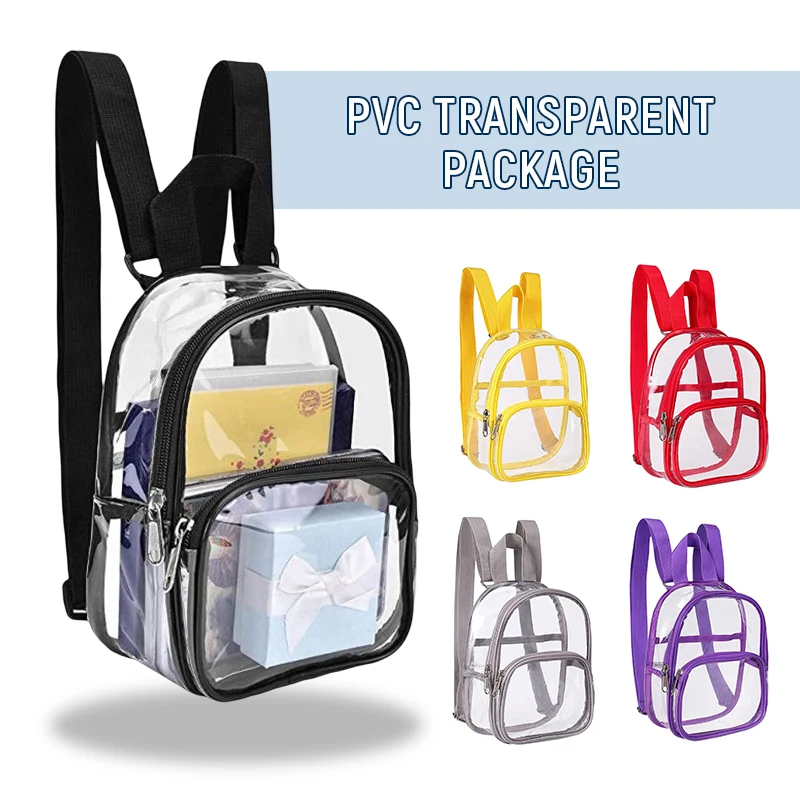 Pvc Transparent Bag Clear Travel Backpack Shoulder Bag Strap Book Sports Field Approved Waterproof Mini Travel Schoolbag for Kid