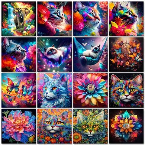 GATYZTORY 5d Diy 다이아몬드 페인팅 고양이 동물 다이아몬드 아트 전체 라운드 드릴 자수 장식 홈 장식 선물